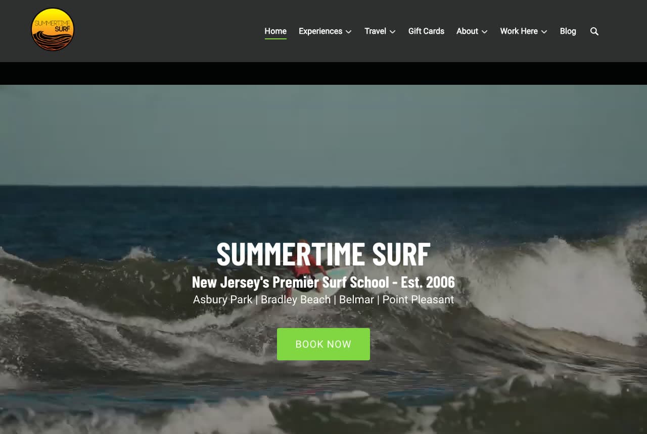 Summertime Surf website — Surf School & Travel design example