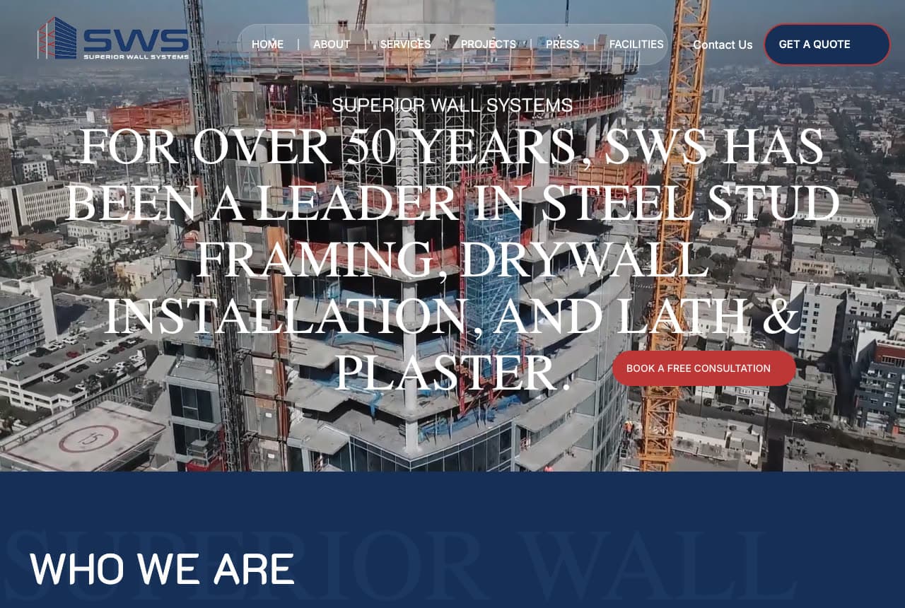 Superior Wall Systems website — Commercial Framing & Drywall design example
