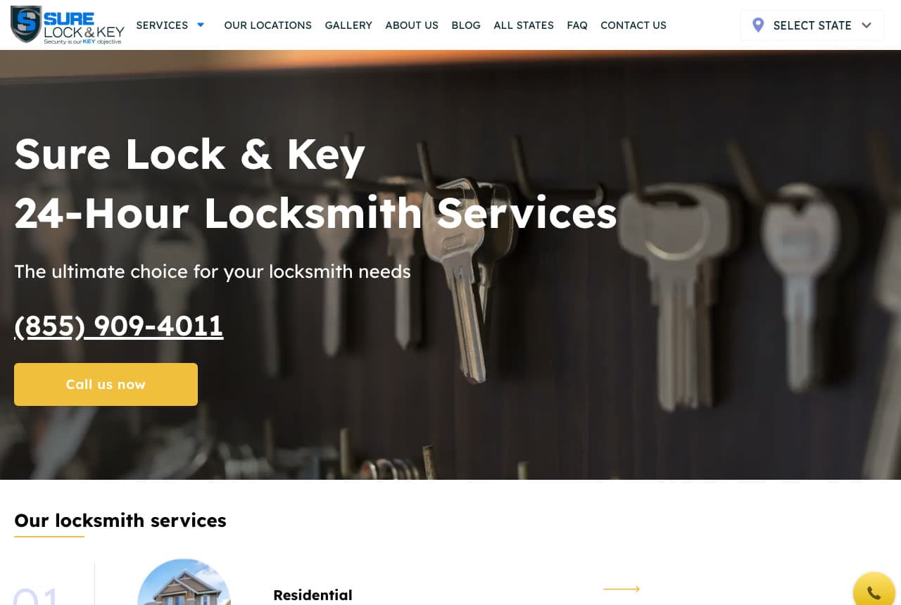 Sure Lock & Key website — Locksmith Franchise design example