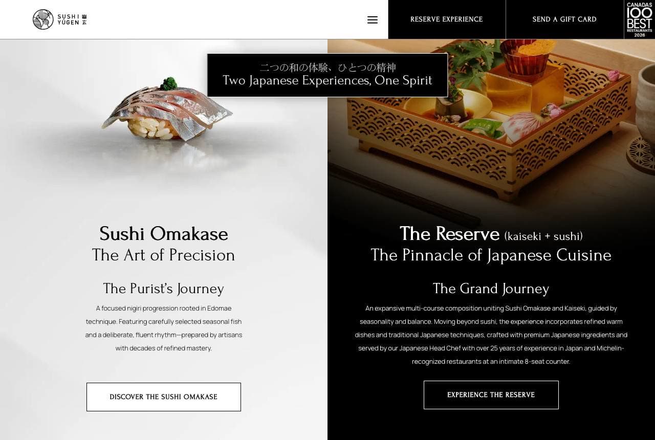 Sushi Yugen website — Premium Omakase design example