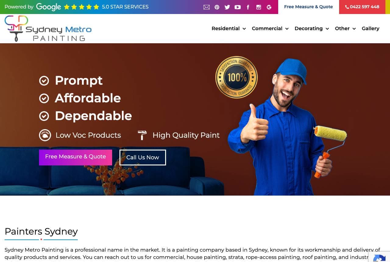 Sydney Metro Painting website — Metro Painters design example