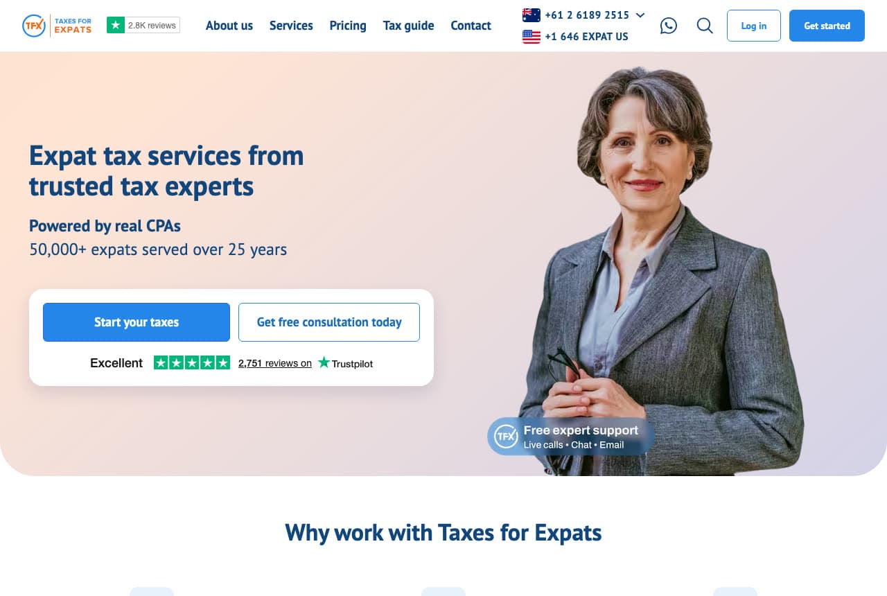 Taxes for Expats website — Expat Tax Service design example