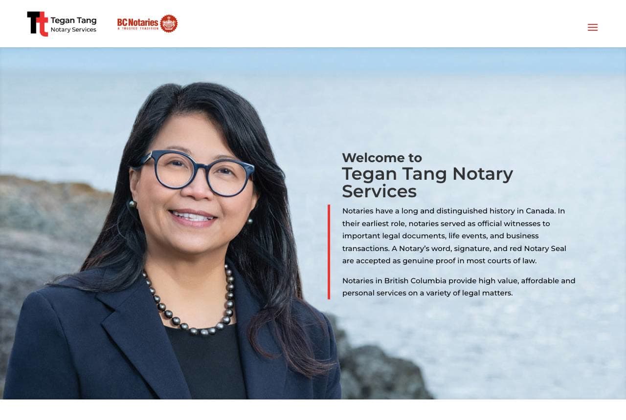 Tegan Tang Notary Services website — Notary Public design example