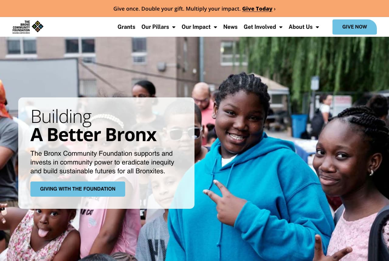 The Bronx Community Foundation website — Community Foundation design example