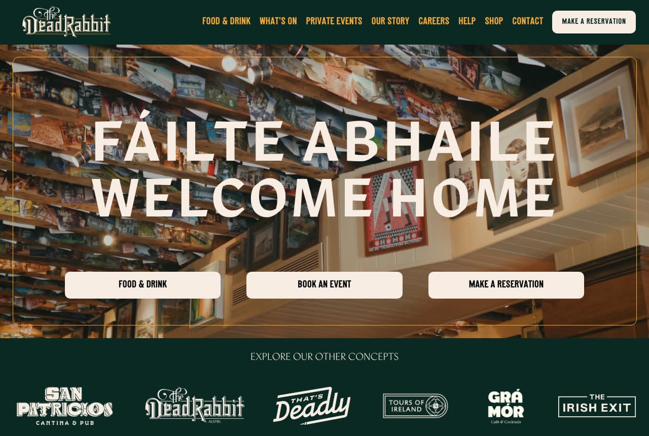 The Dead Rabbit website — Irish Pub design example