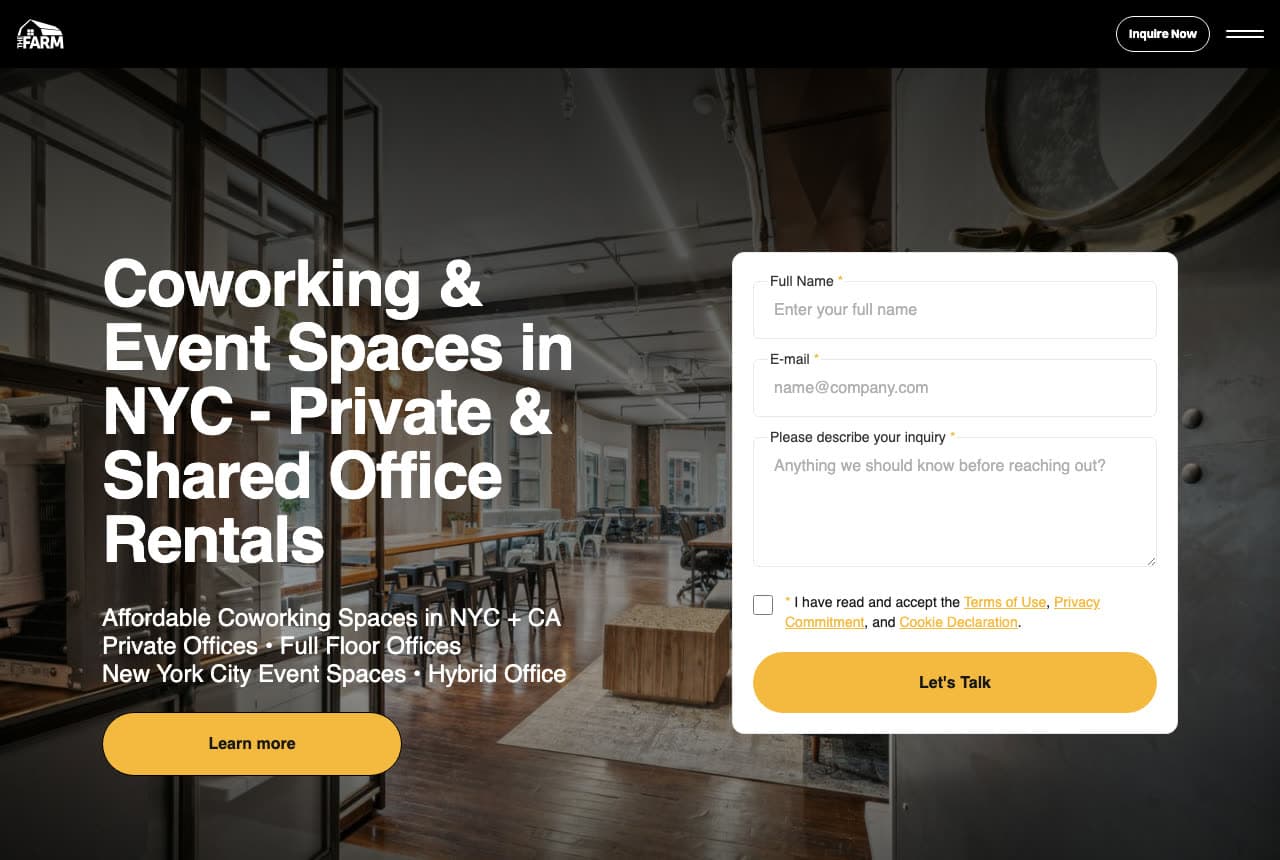 The Farm SoHo website — Coworking & Events design example