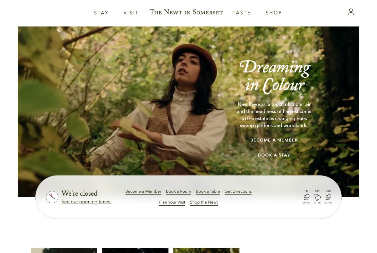 The Newt in Somerset website — Estate Hotel design example
