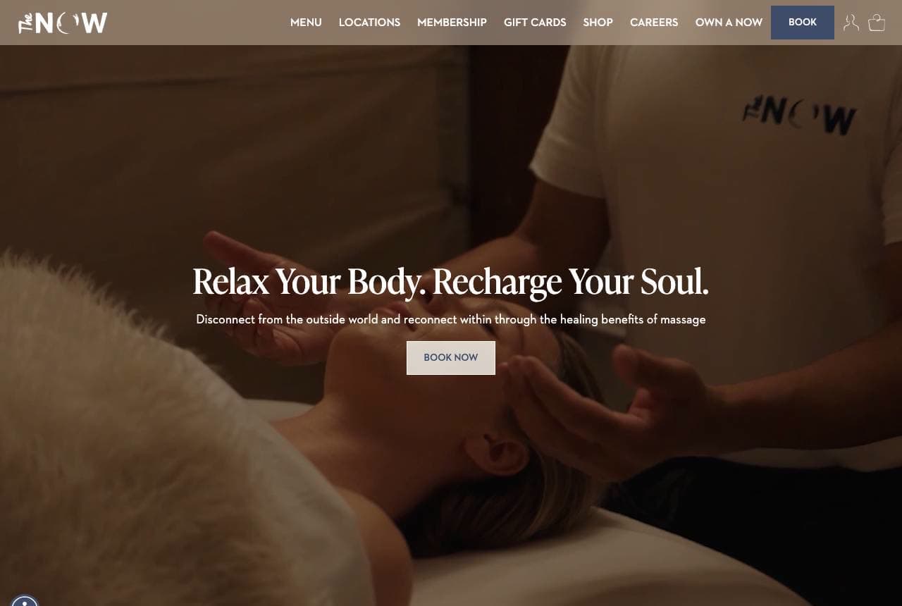The NOW Massage website — Membership Massage design example