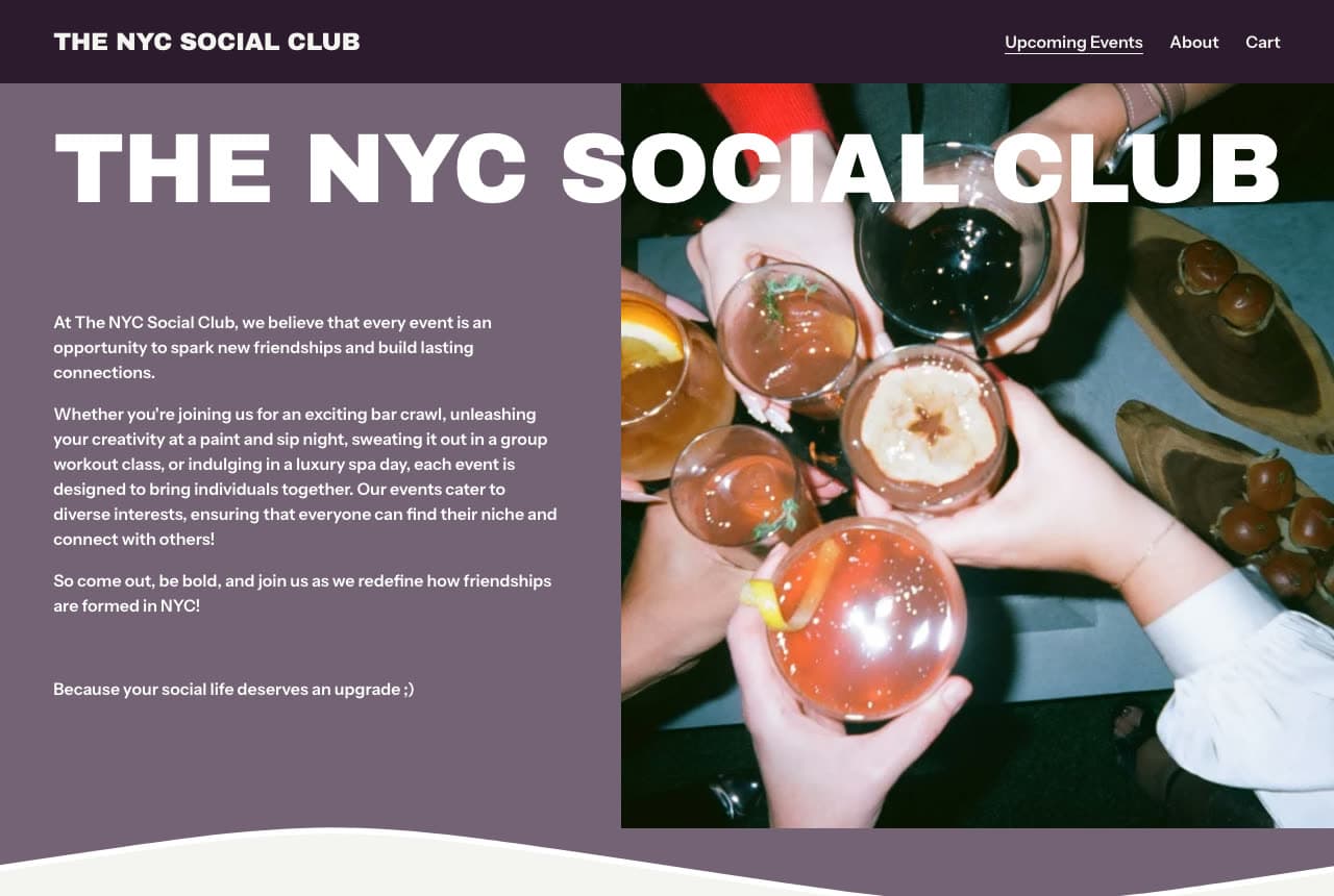 The NYC Social Club website — Events Social Club design example