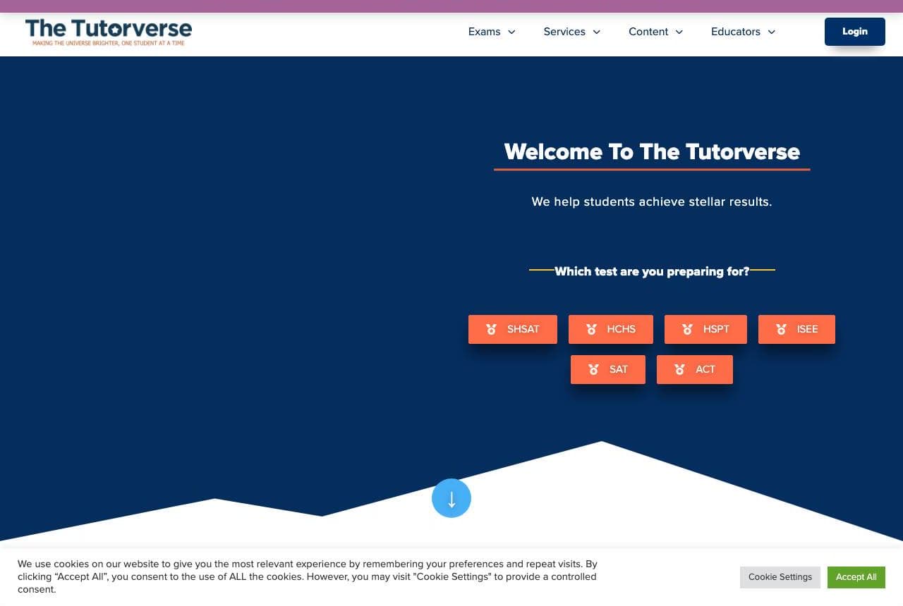 The Tutorverse website — Test Prep design example