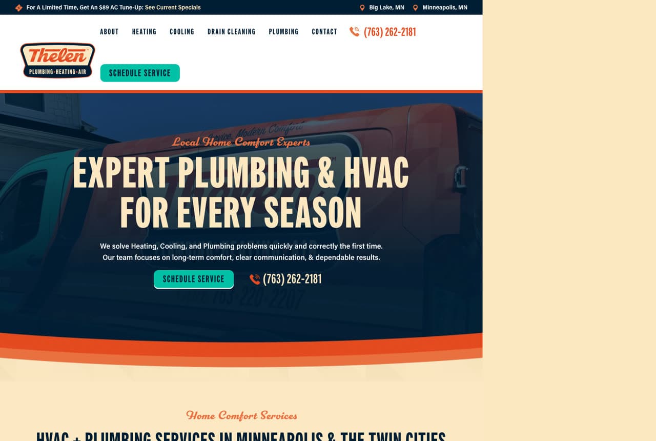 Thelen Mechanical website — Plumbing & HVAC design example