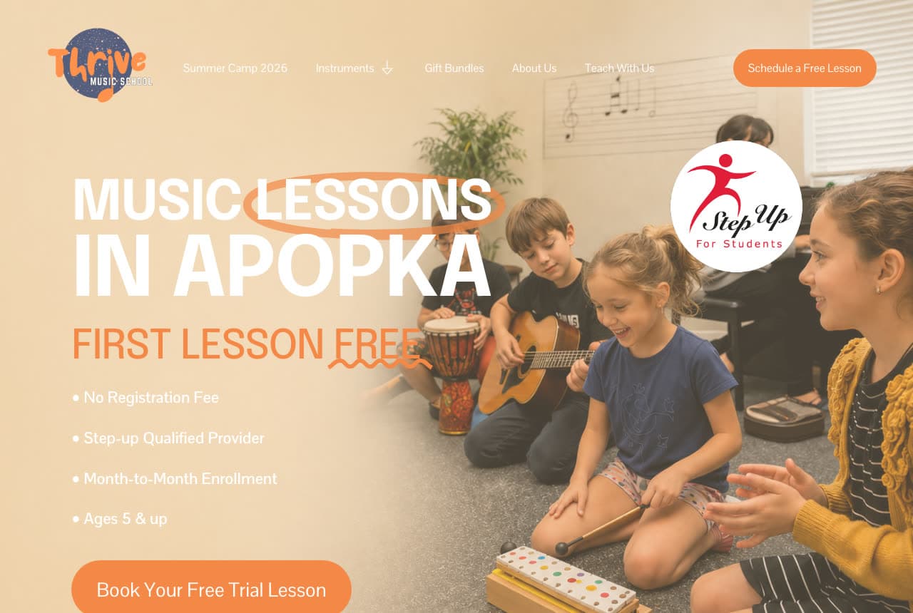 Thrive Music School website — Kids Music School design example