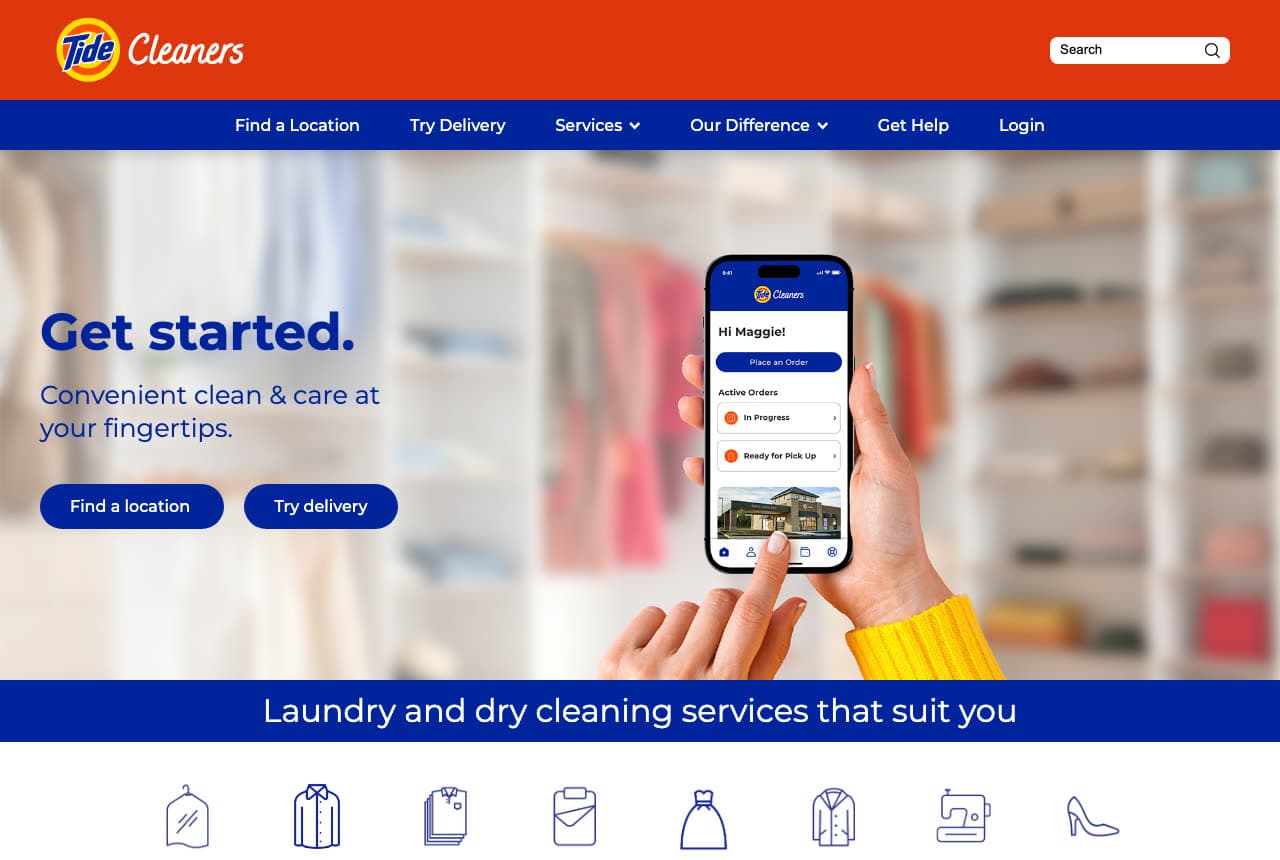 Tide Cleaners website — Dry Cleaning design example
