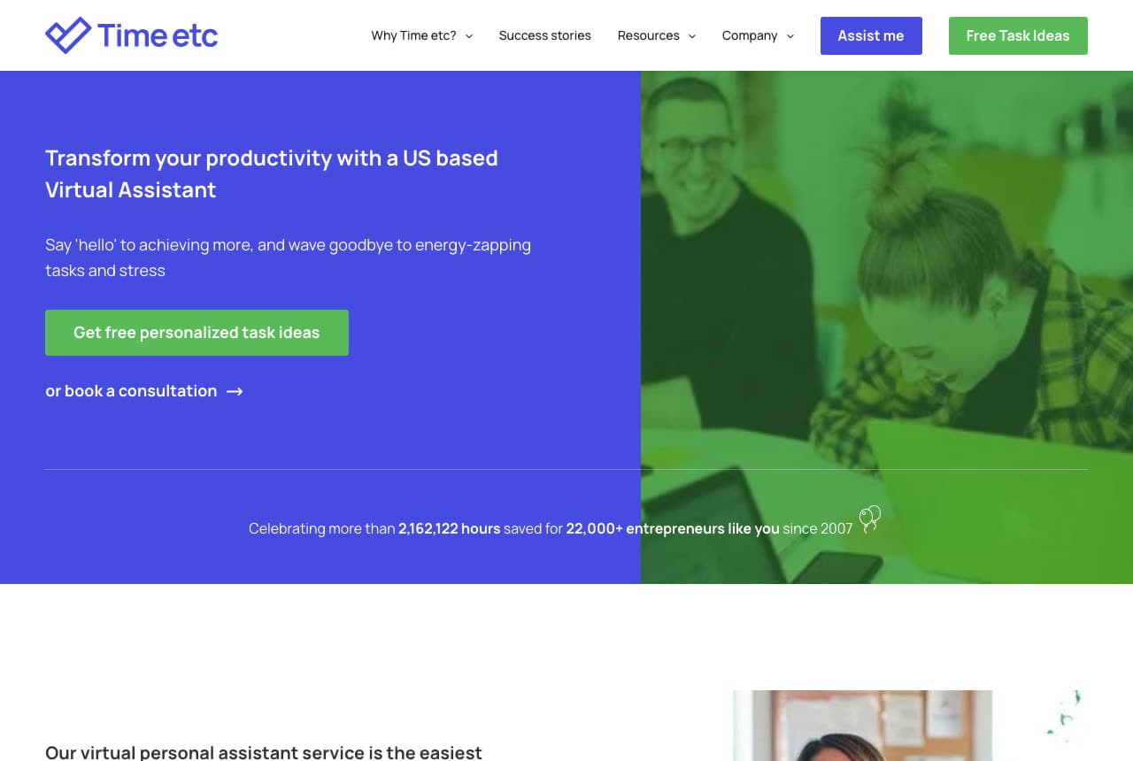 Time etc website — Task-Based VA Service design example