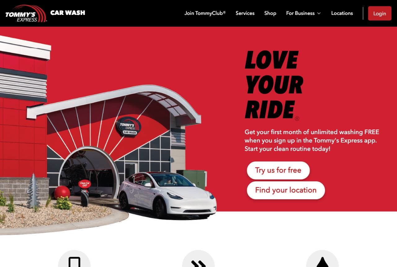 Tommy's Express website — App Express Wash design example