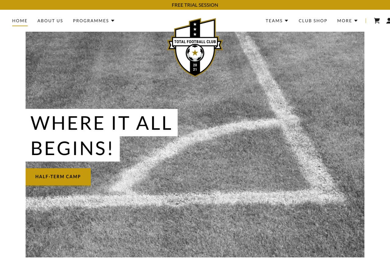 Total Football Club website — Youth Football Club design example