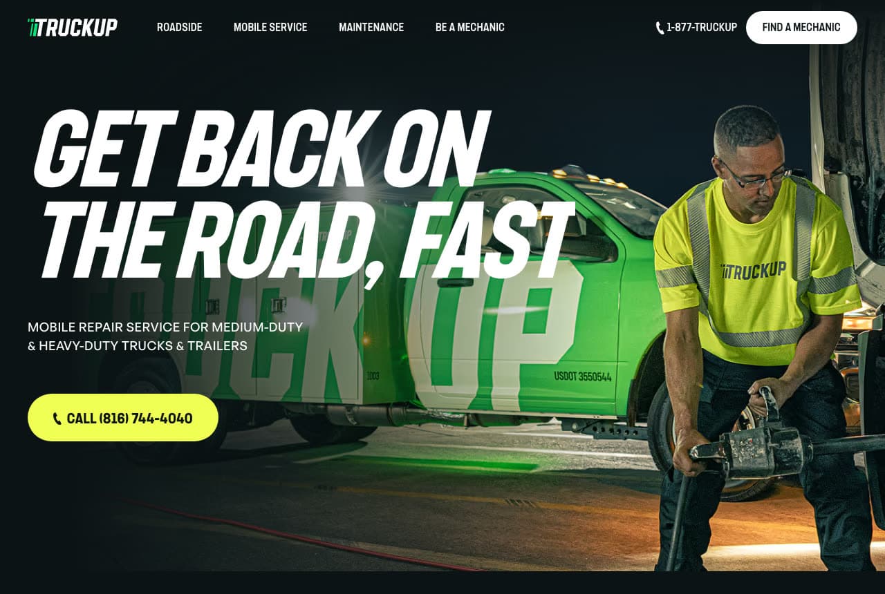 TruckUp website — Mobile Truck Repair design example