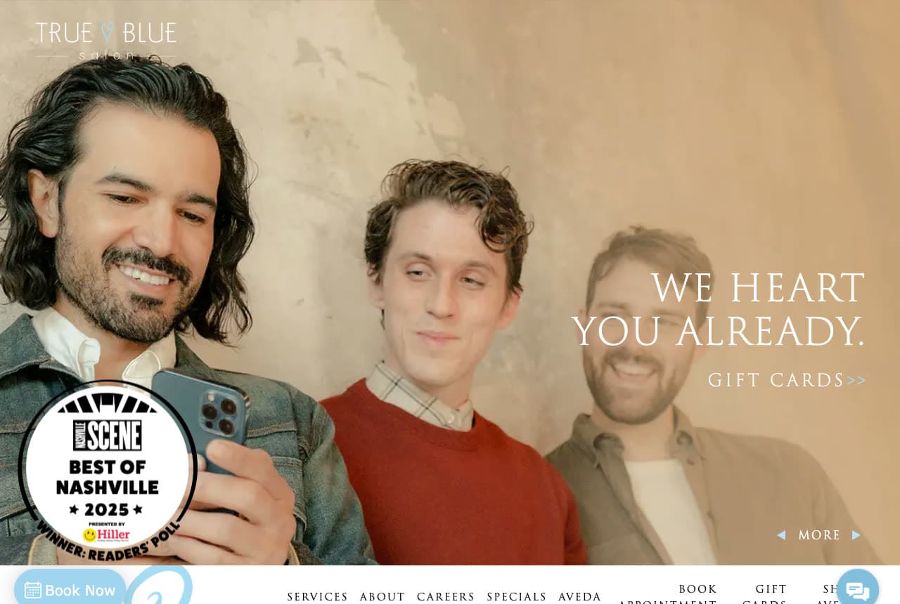True Blue Salon website — Inclusive Salon design example