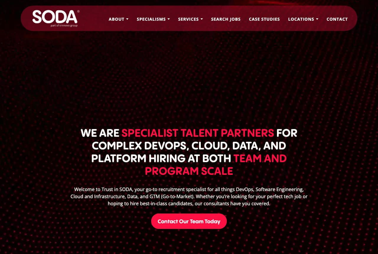 Trust in SODA website — Tech Recruiter design example