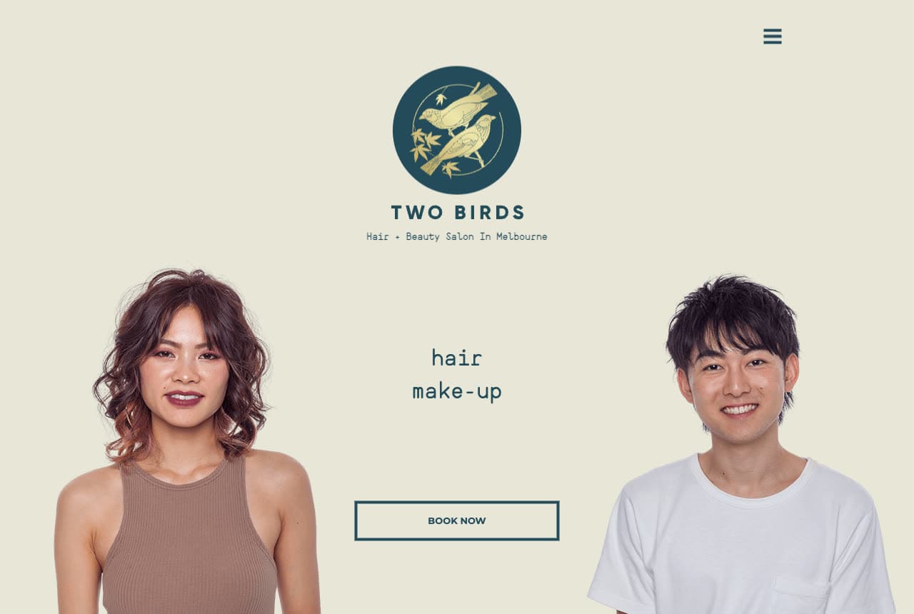 Two Birds website — Hair + Makeup Salon design example