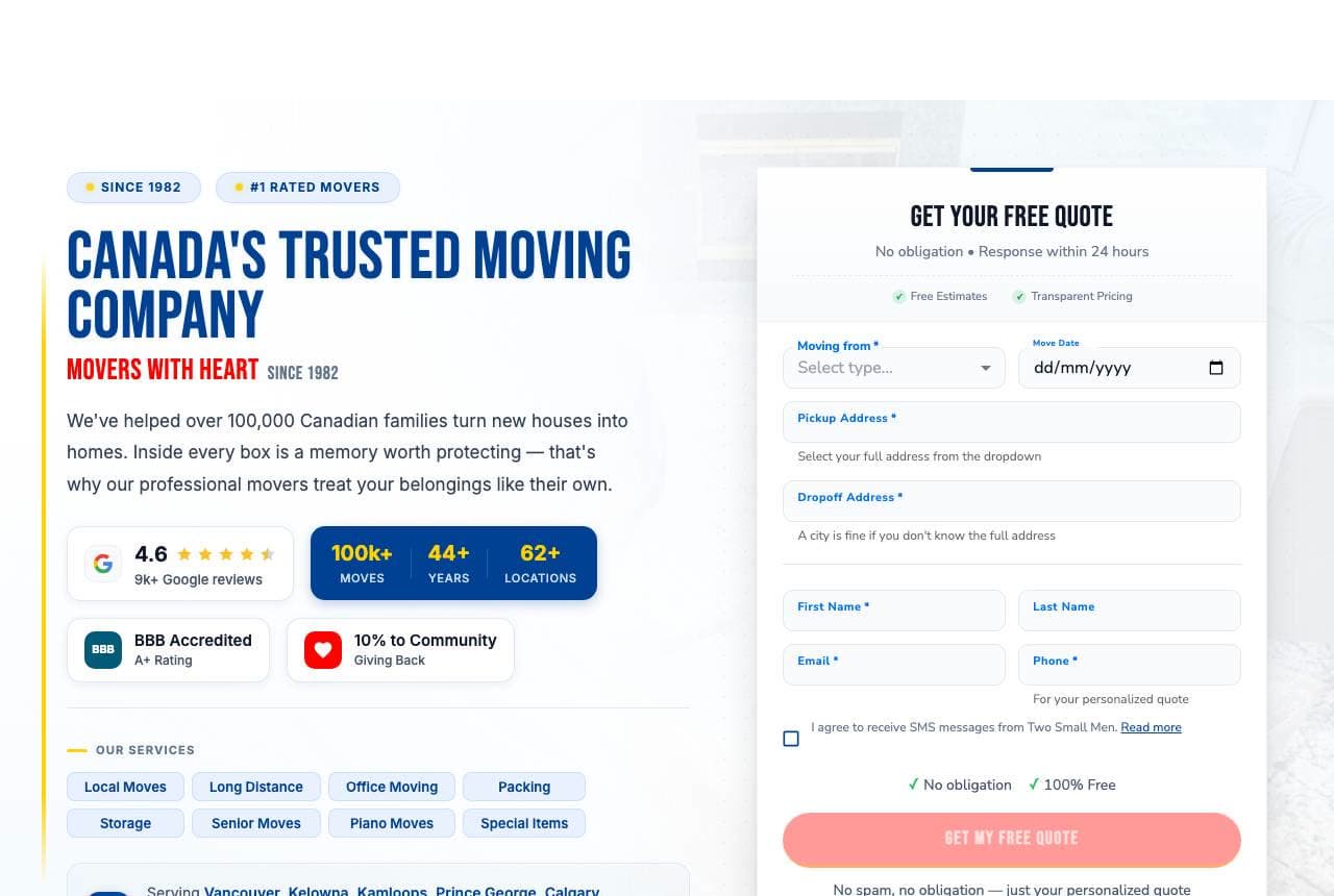 Two Small Men website — Heritage Movers design example
