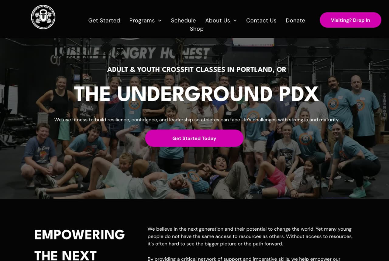 The Underground PDX website — CrossFit design example