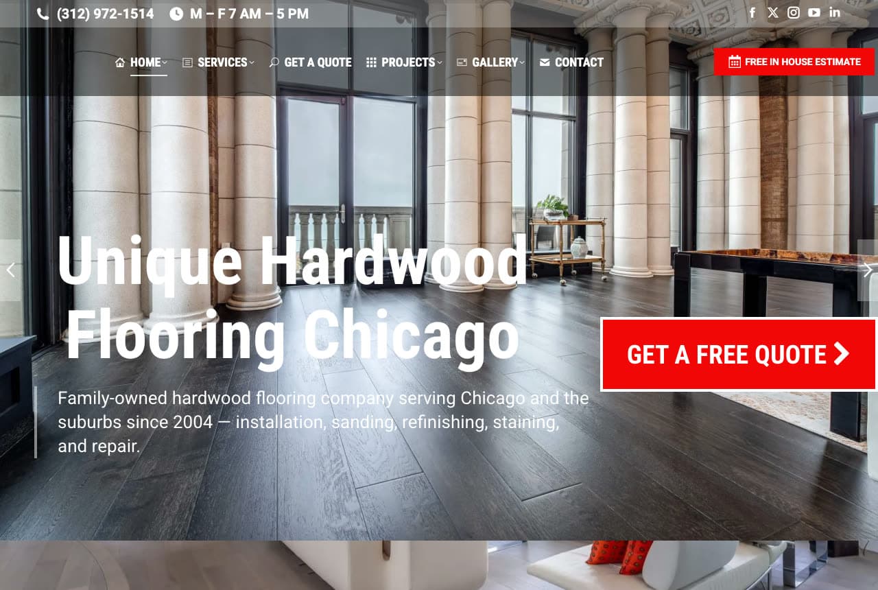 Unique Hardwood Flooring Chicago website — Hardwood Refinishing Contractor design example