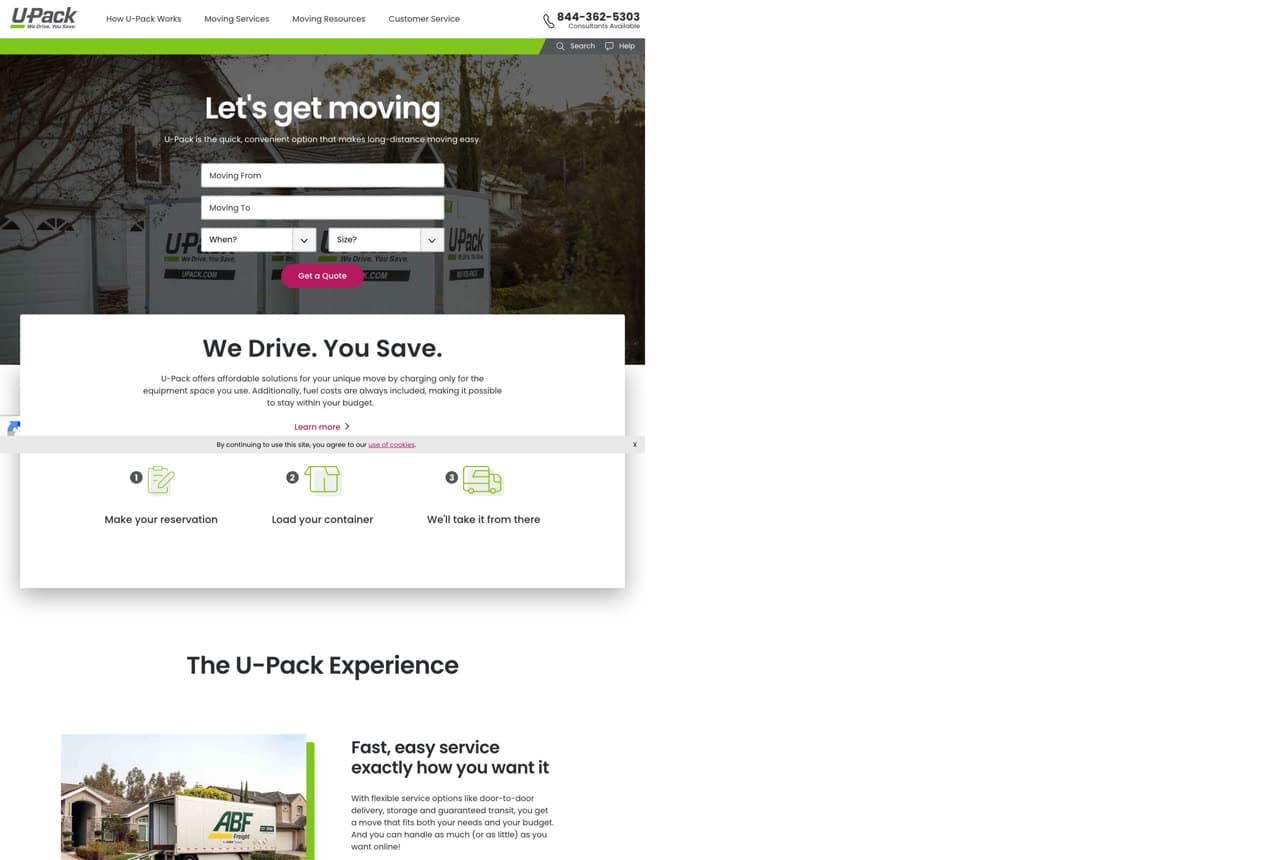 U-Pack website — Self-Move Hybrid design example
