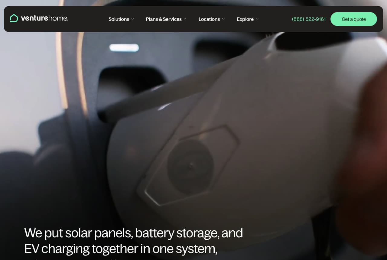Venture Home website — Solar, Storage & EV Company design example