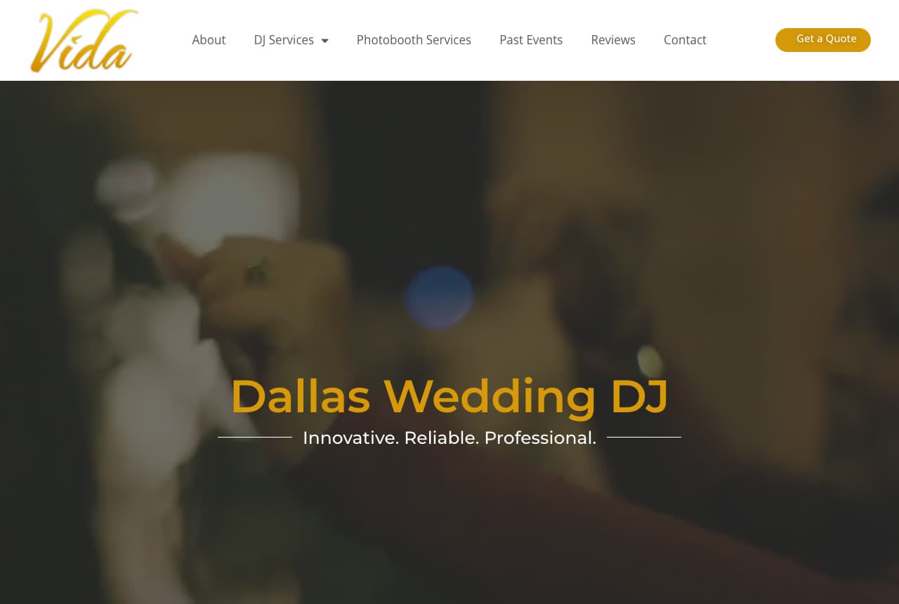 Vida Weddings & Events website — Wedding DJ & Photobooth design example