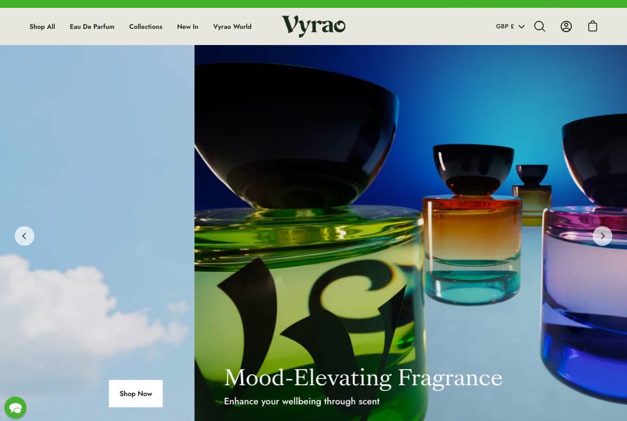 Vyrao website — Wellness Fragrance design example