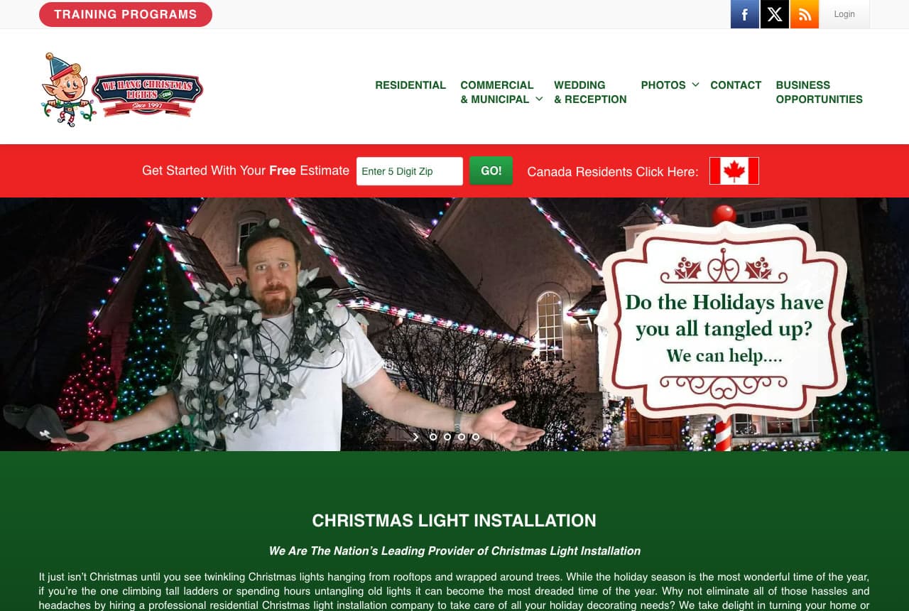 We Hang Christmas Lights website — National Installer Network design example