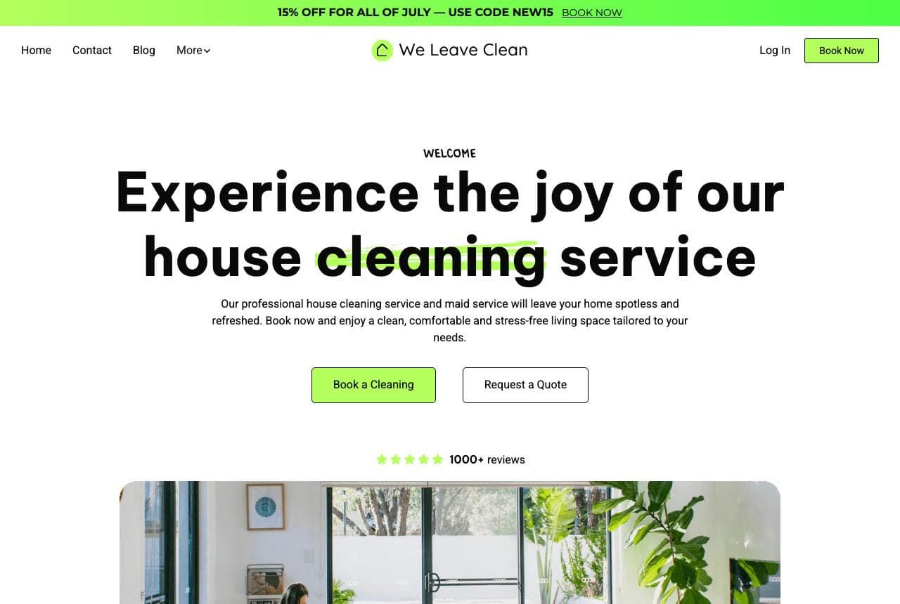 We Leave Clean website — Modern Home Cleaning design example