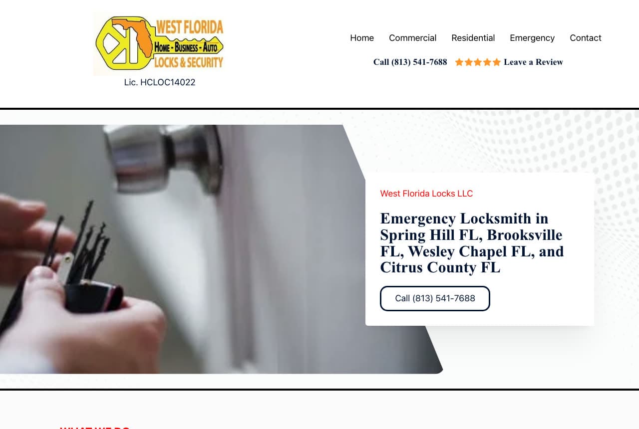 West Florida Locks website — Emergency Locksmith design example