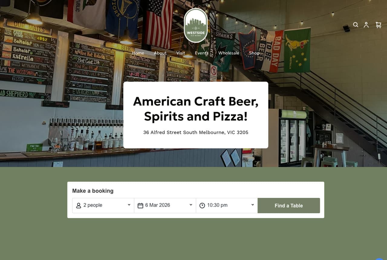 Westside Ale Works website — Taproom + Kitchen design example