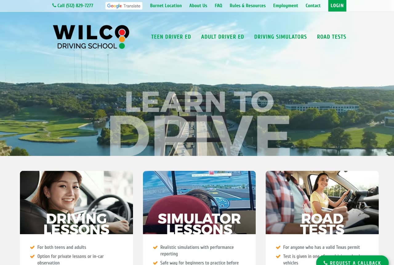 Wilco Driving School website — Driving School design example