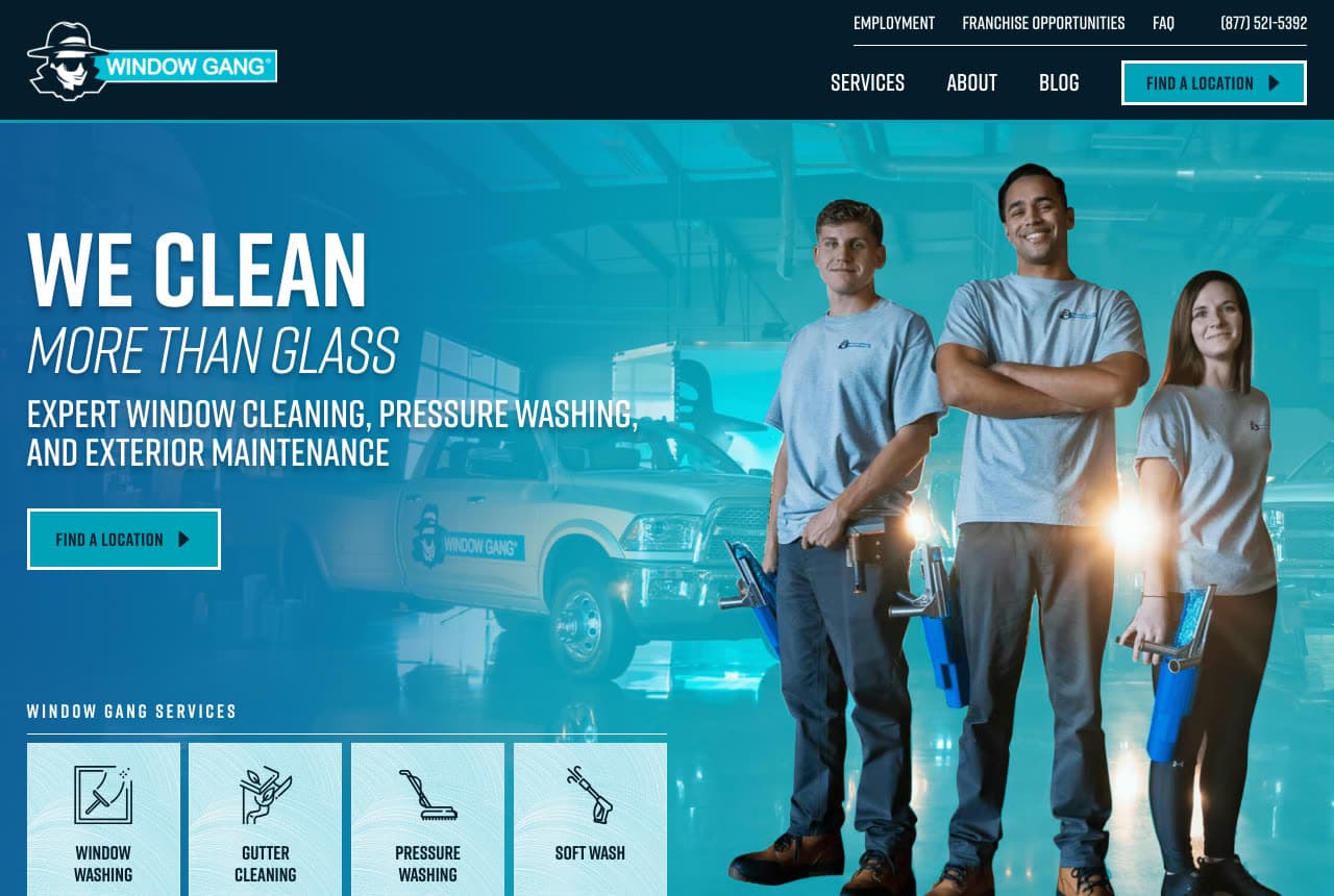 Window Gang website — Window Cleaning Franchise design example