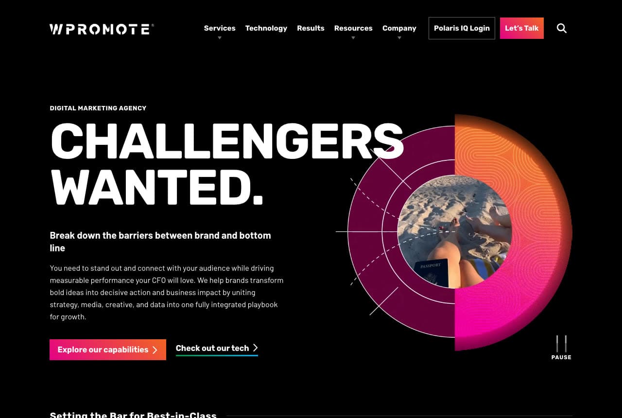 Wpromote website — Performance Agency design example