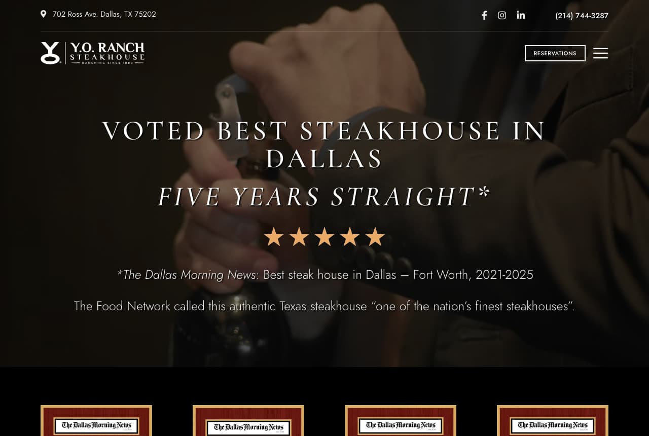 Y.O. Ranch Steakhouse website — Ranch Steakhouse design example