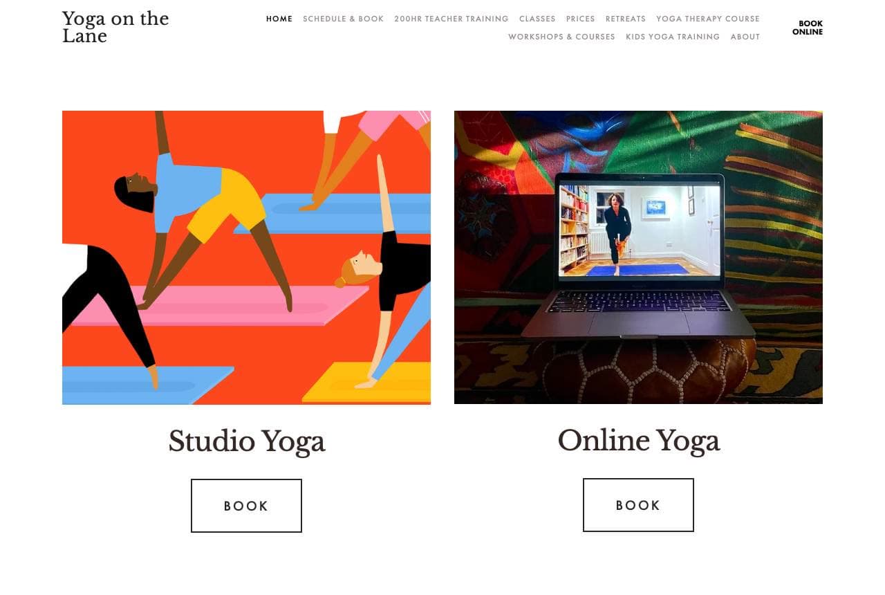 Yoga on the Lane website — Hybrid Studio design example
