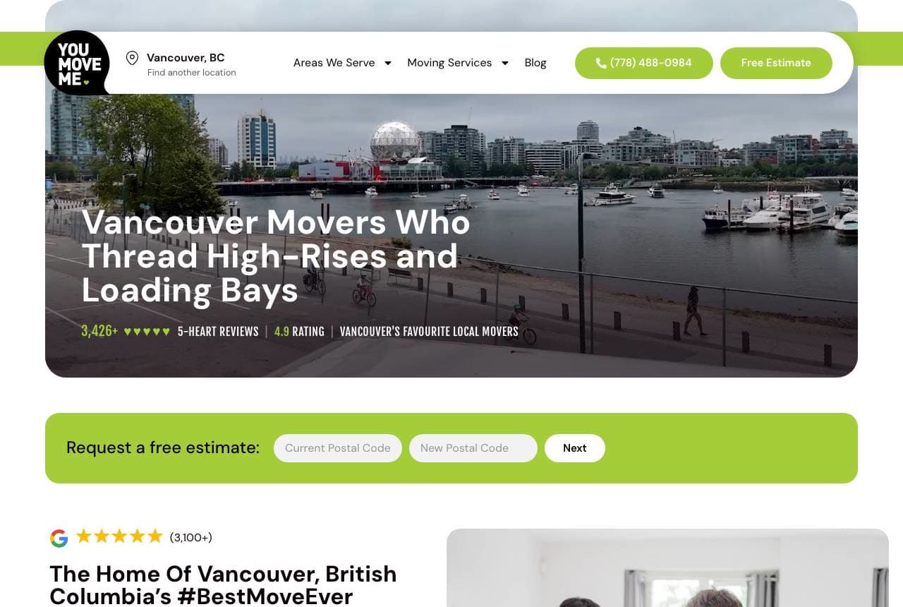 You Move Me website — Hyper-Local Movers design example
