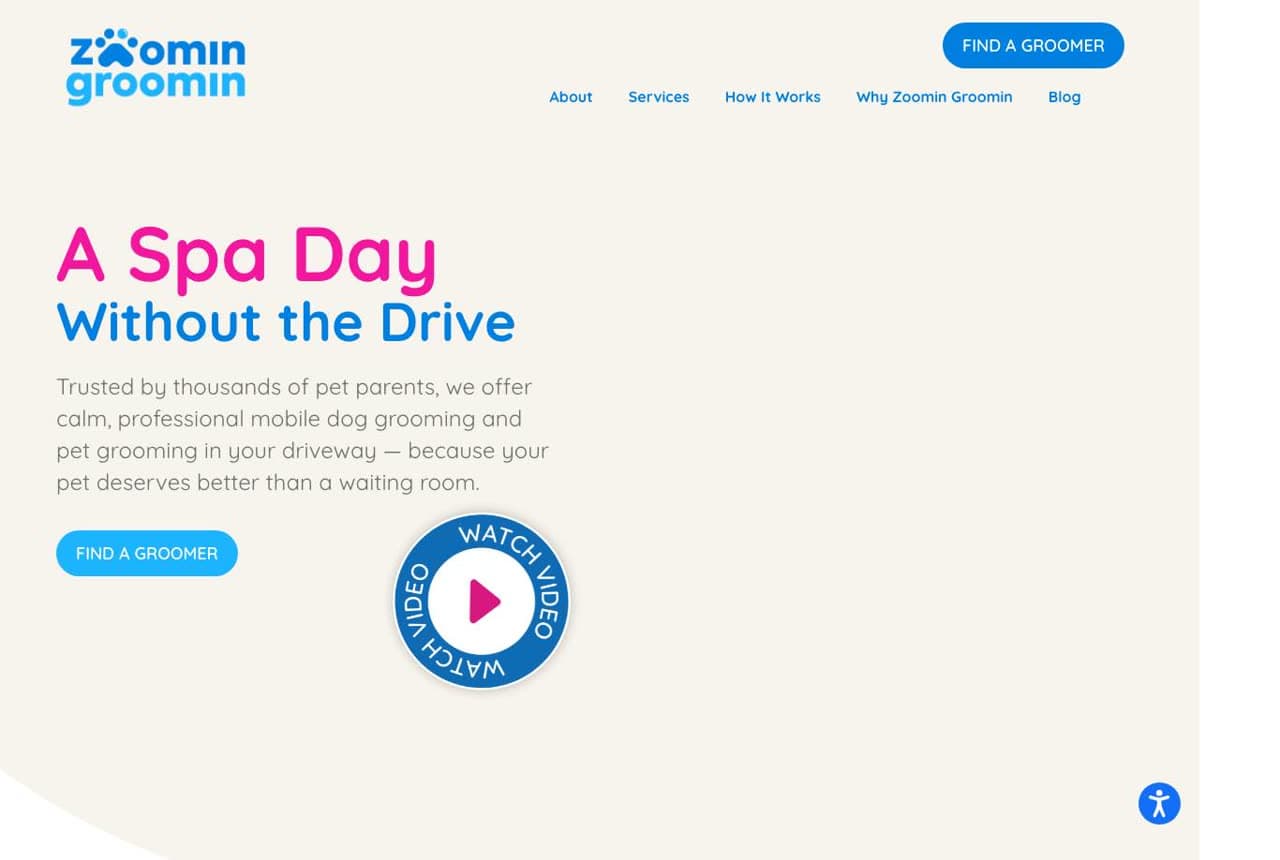 Zoomin Groomin website — Mobile Grooming design example