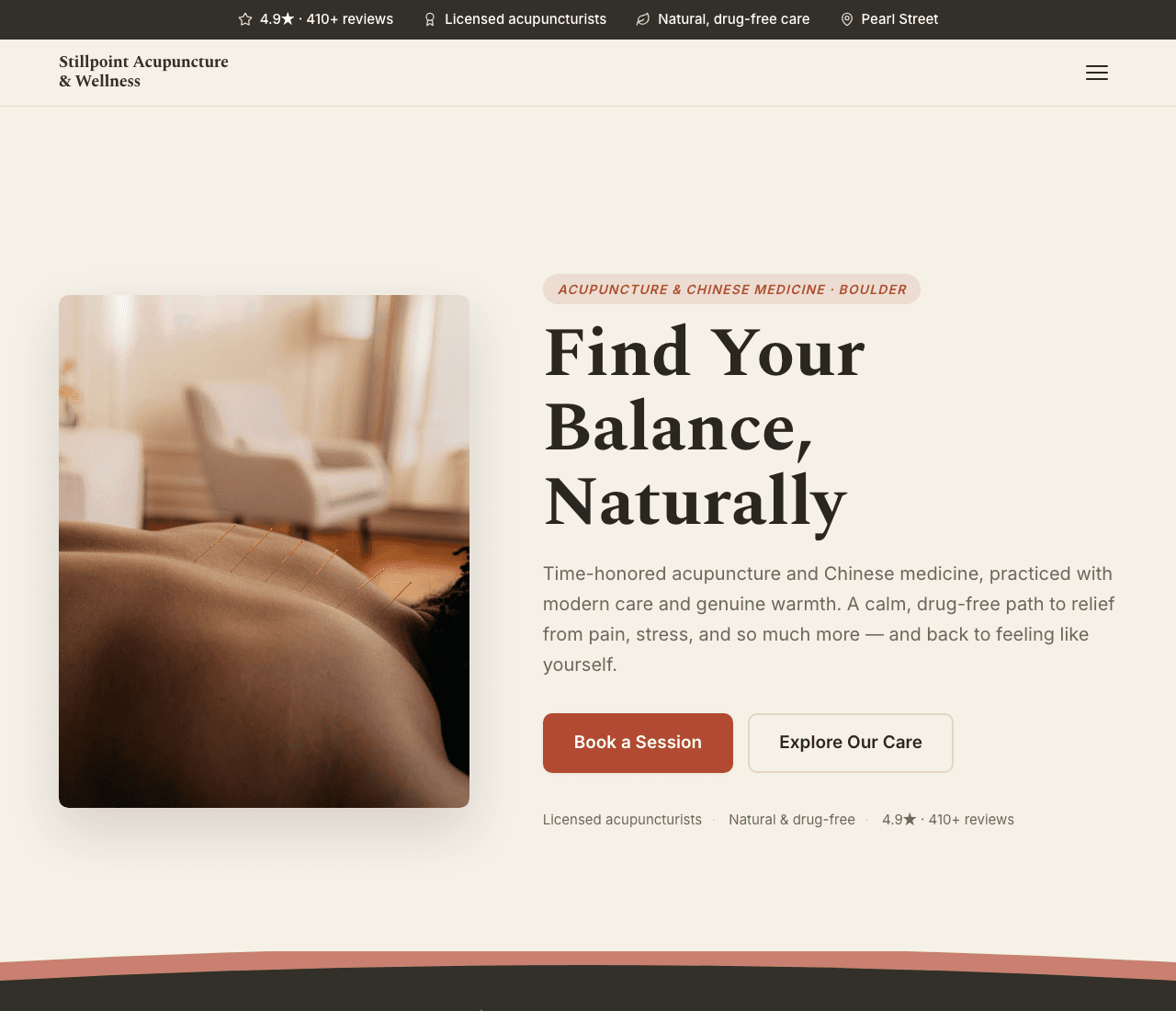 Stillpoint Acupuncture & Wellness — Acupuncture Template website design you can build with Zarla