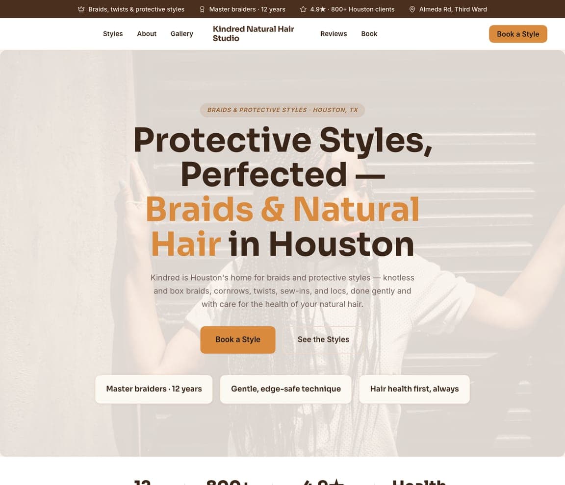 Kindred Natural Hair Studio — Natural Hair website design you can build with Zarla