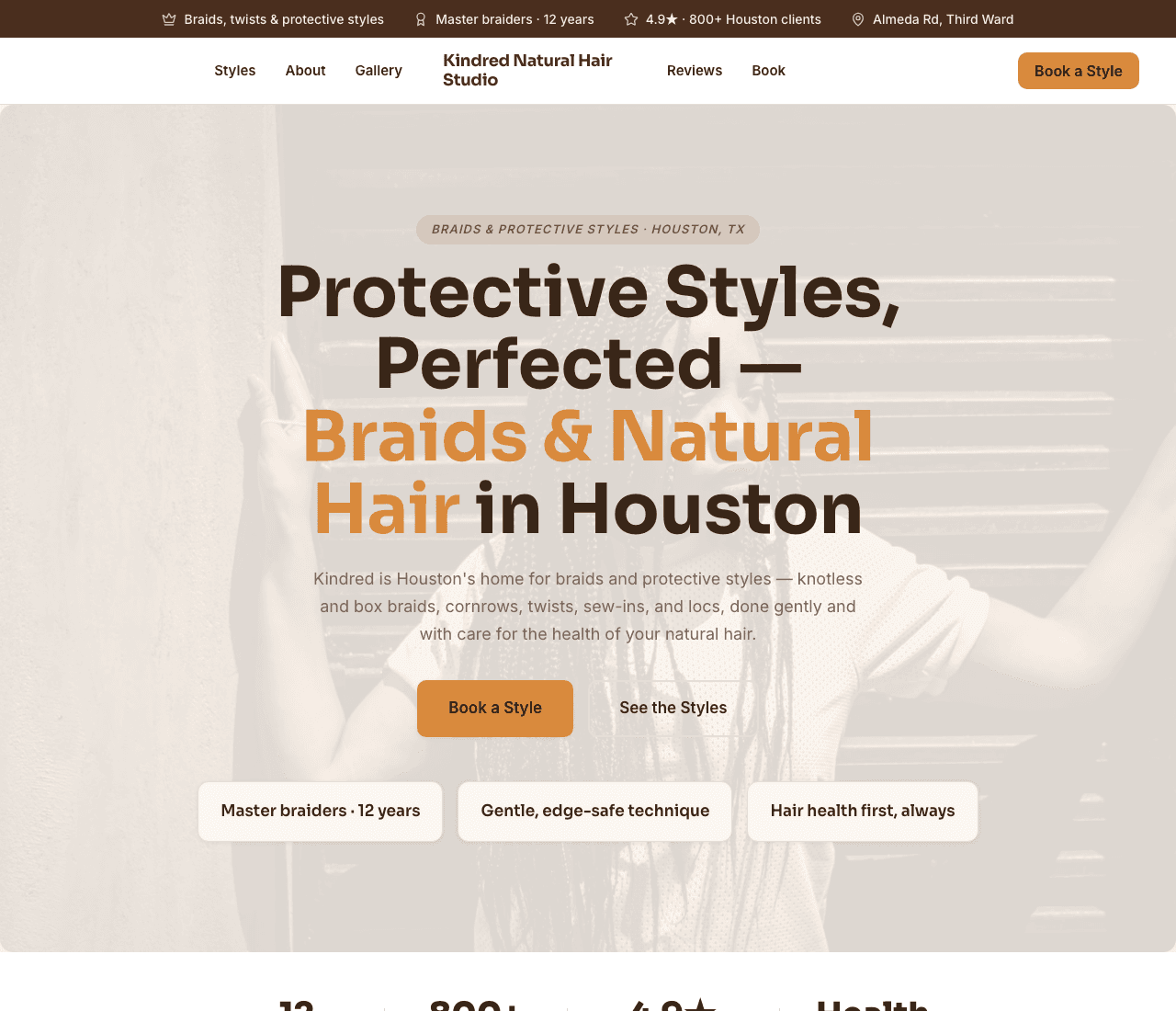 Kindred Natural Hair Studio — Natural Hair website design you can build with Zarla