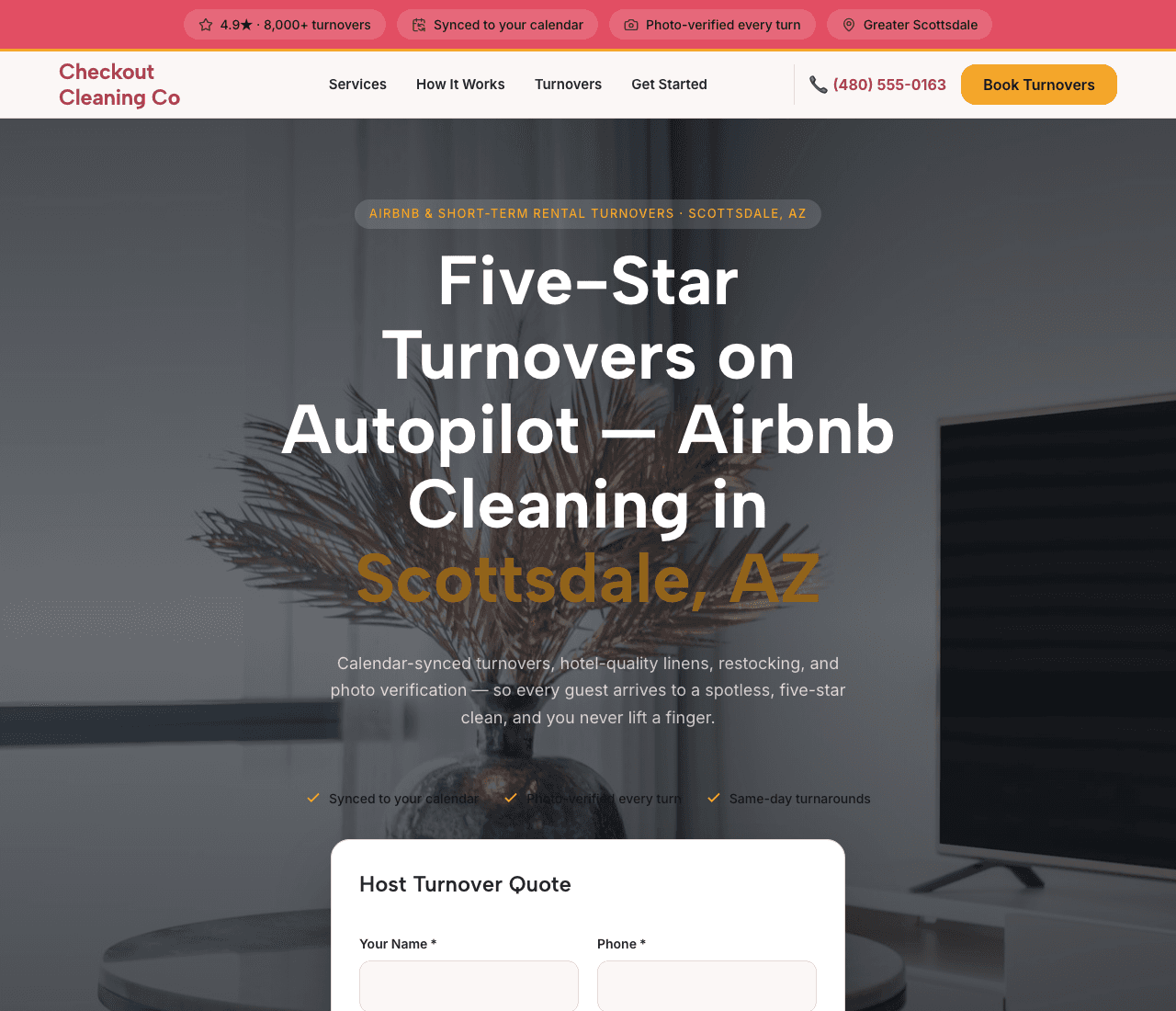 Checkout Cleaning Co — Airbnb Turnovers website design you can build with Zarla