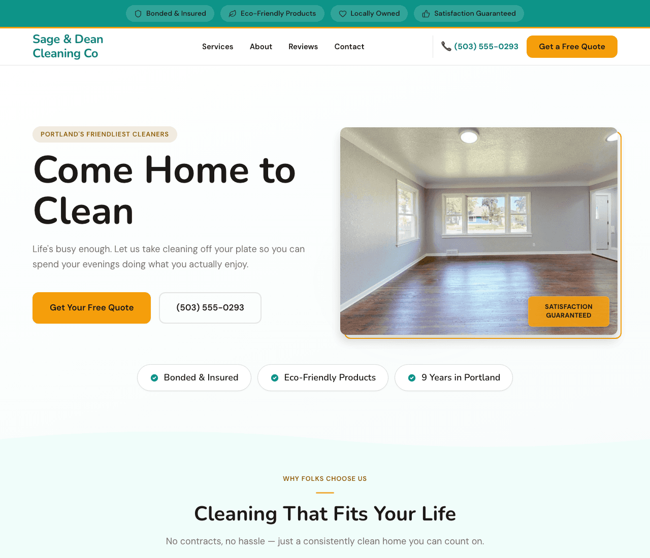 Sage & Dean Cleaning Co — Home Cleaning website design you can build with Zarla