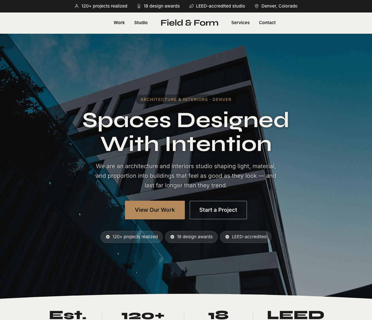 Field & Form — Architecture Firm website design you can build with Zarla