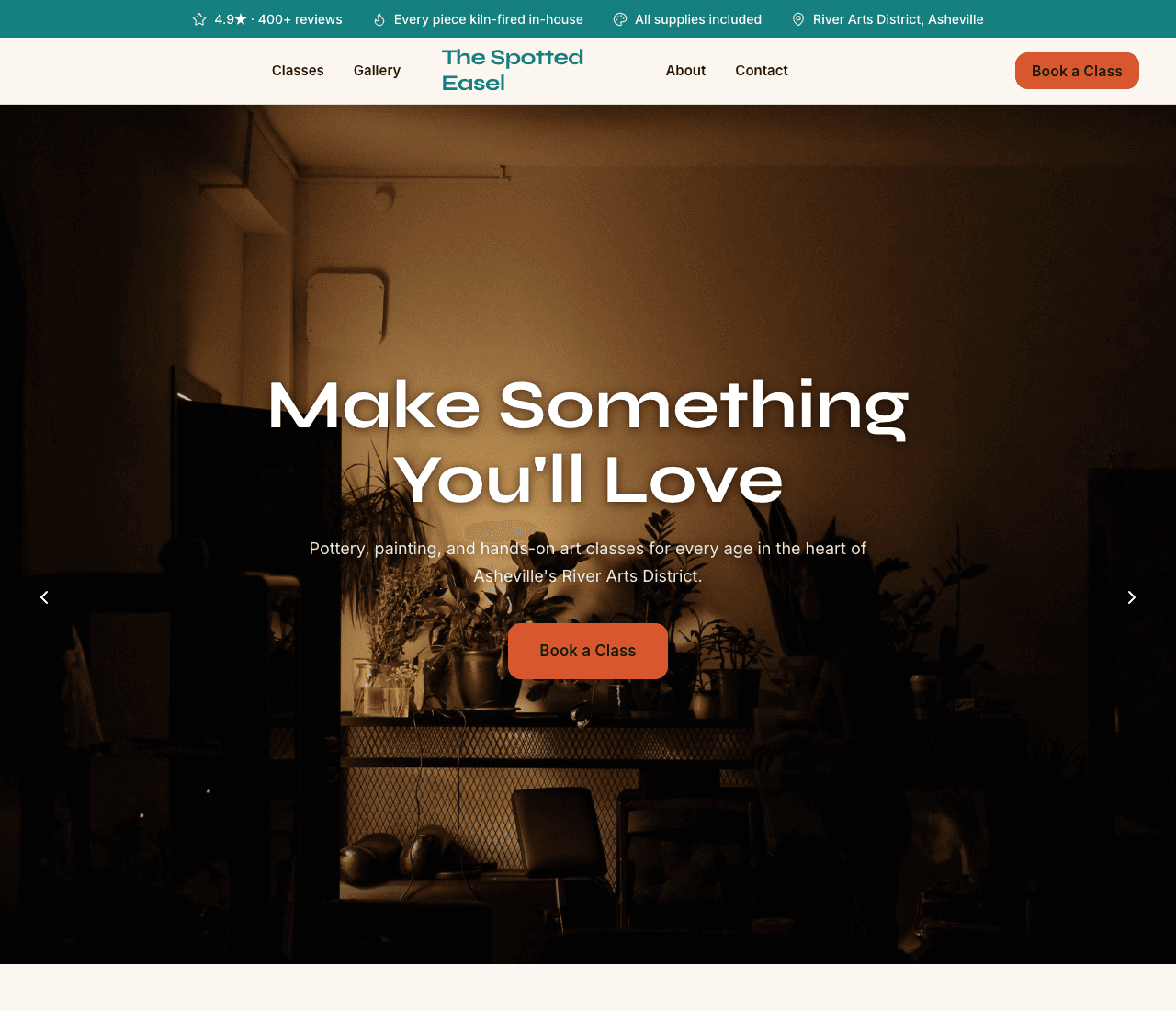 The Spotted Easel — Art Studio Template website design you can build with Zarla