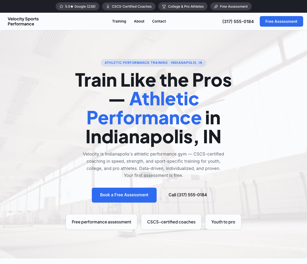 Velocity Sports Performance — Athletic Performance Template website design you can build with Zarla